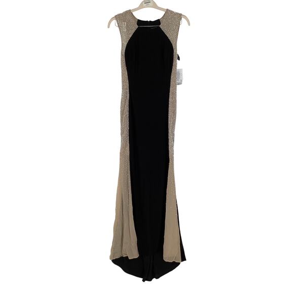 Xscape Size 8 Black Nude Madison Caviar Beaded Maxi Dress Party Evening G1-3 - Picture 1 of 7